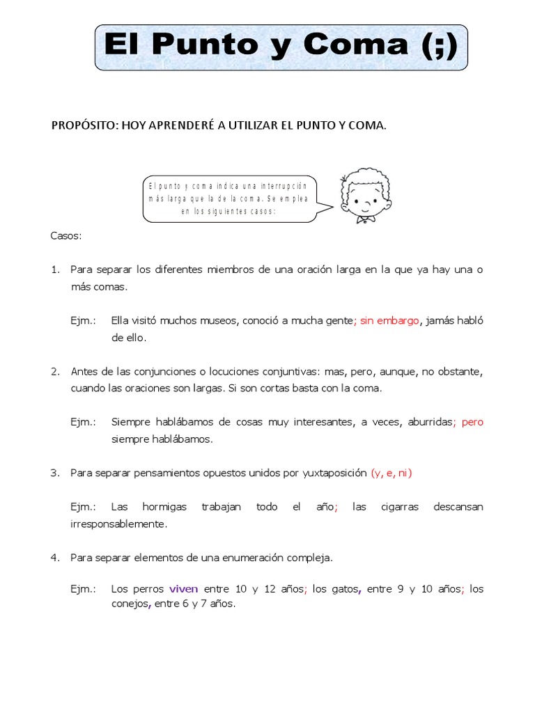 Uso del Punto y Coma en Oraciones | PDF | Artes del Lenguaje y ...