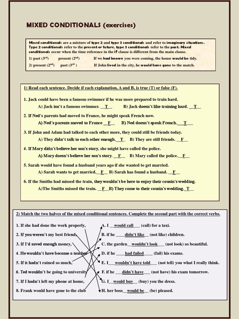 GRAMMAR 2 UNIT 8 Mixed-Conditionals-Exercises-Grammar | PDF | Grammar |  Linguistics