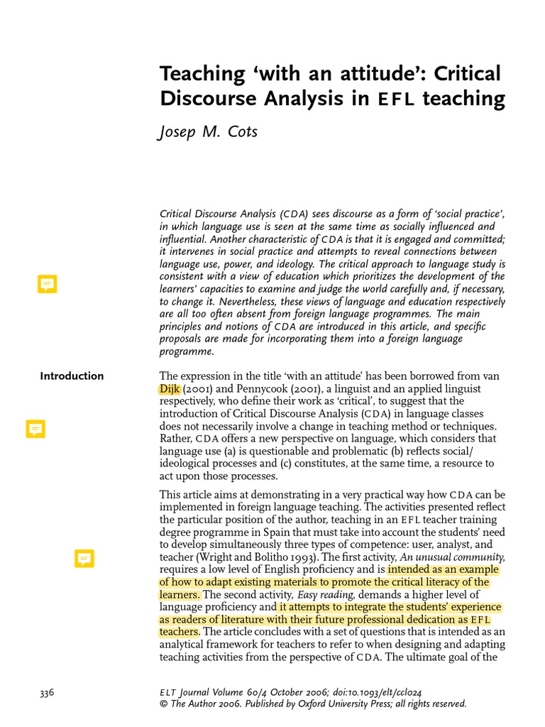 CDA in EFL Teaching Strategies | PDF | Discourse | English As A Second ...