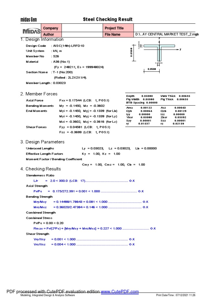 AISC Steel Design Check Results | PDF | Continuum Mechanics | Physics