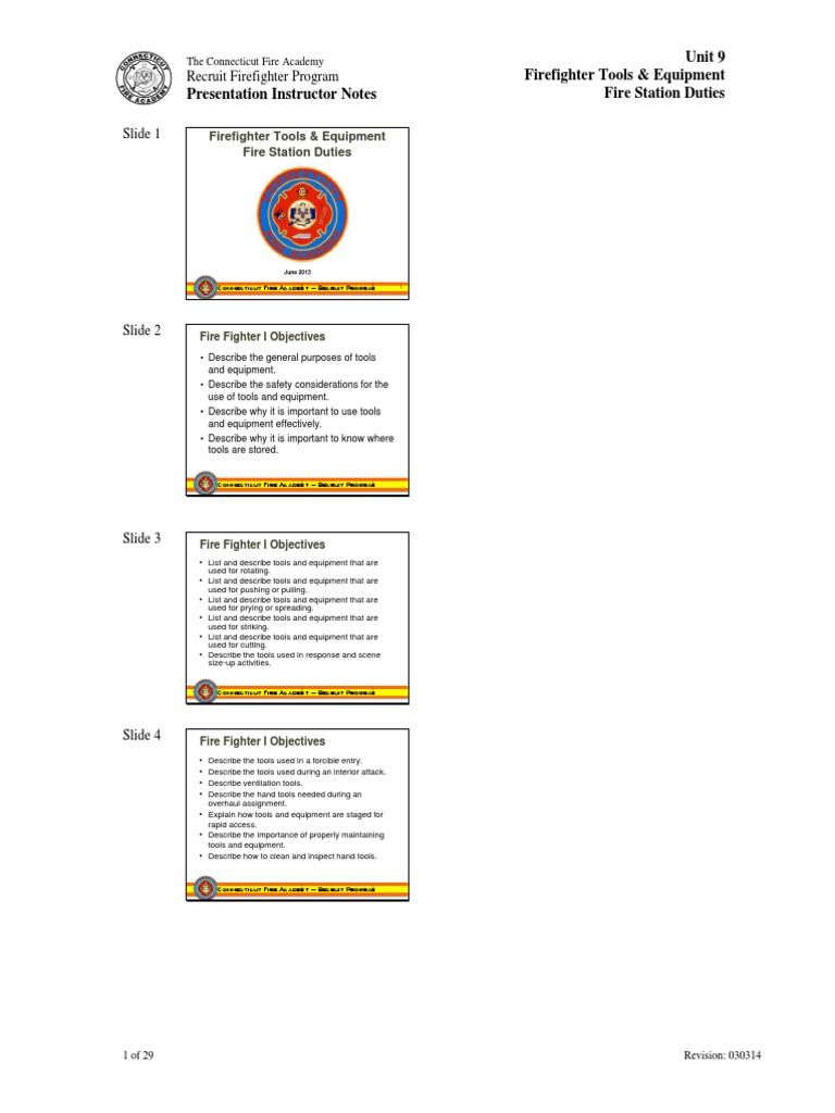 911 Firefighter Tools Equipment Instructors Guide | PDF | Personal ...