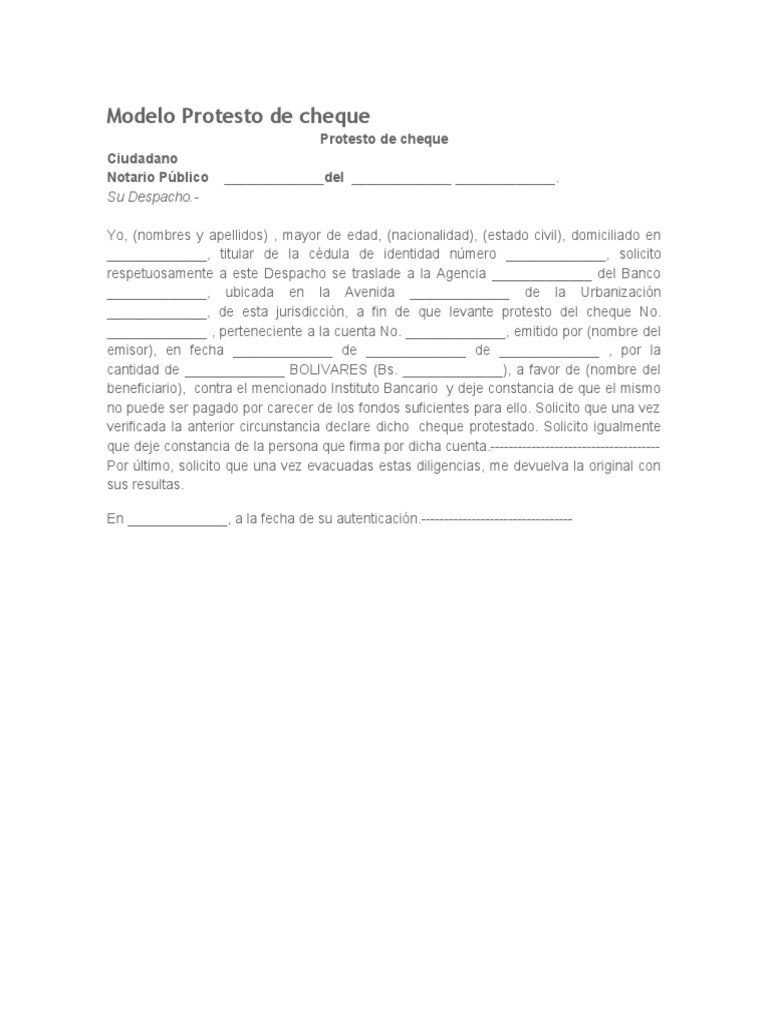 Modelo de Protesto de Cheque | PDF | Derecho