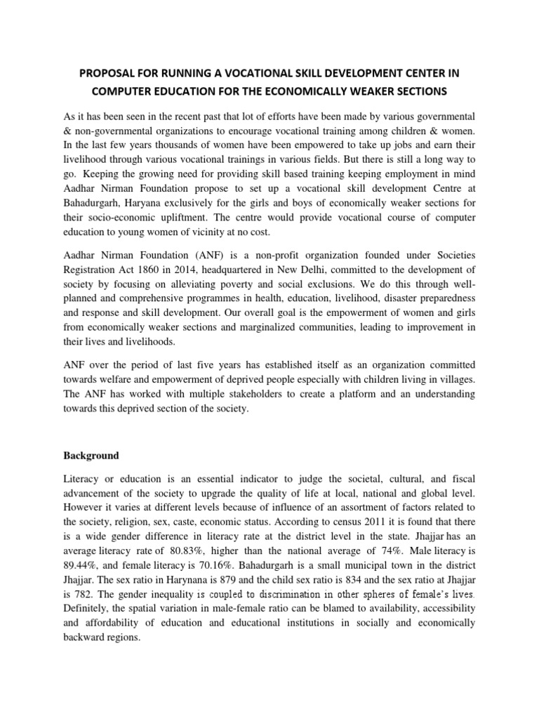 Vocational Skill Development Proposal | PDF | Empowerment | Literacy