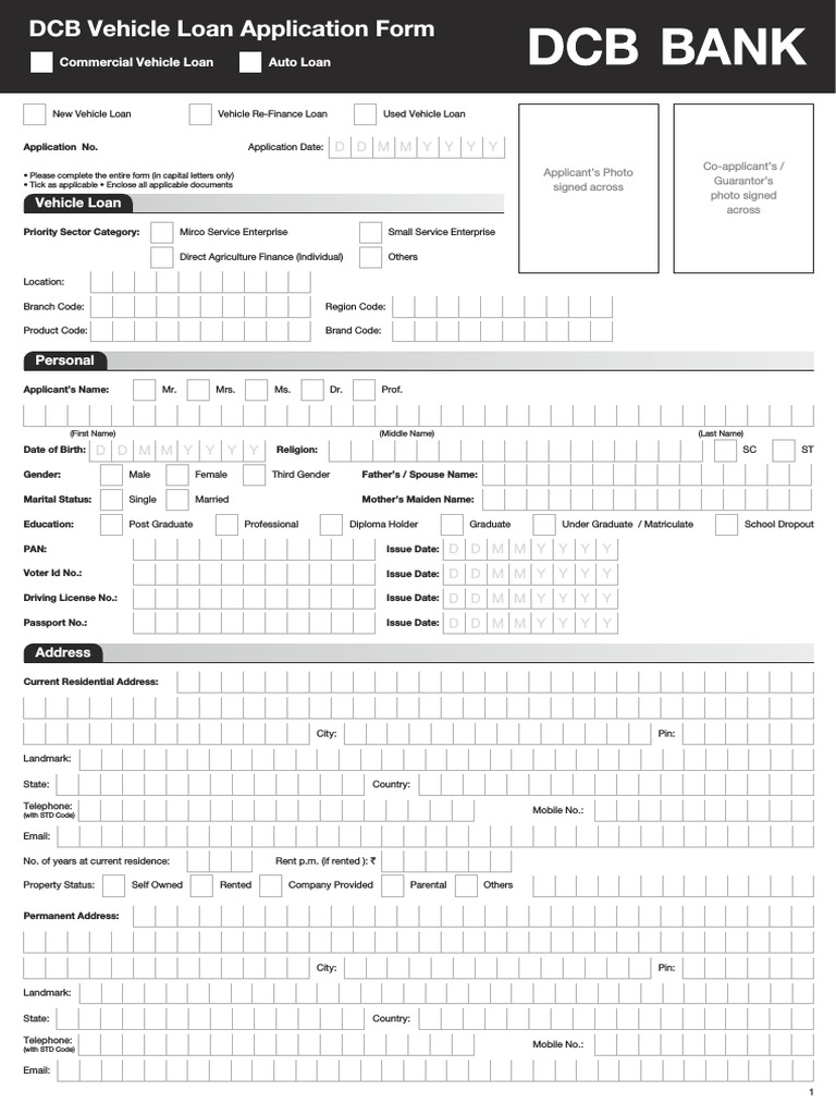 Vehicle Loan Application | PDF | Identity Document | Signature