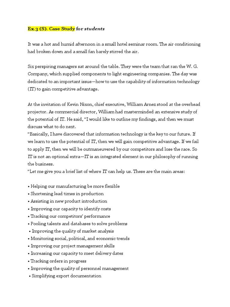 Ex.3 (S) - Case Study For Students | PDF | Computing | Information ...