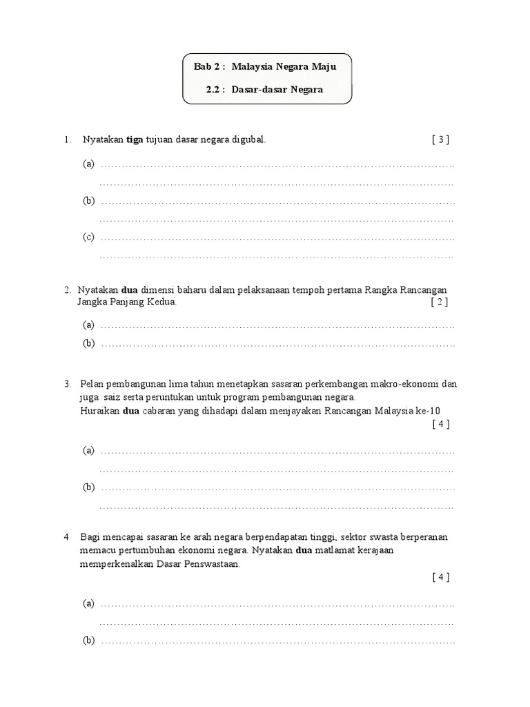Set Soalan 1 Dasar Dasar Negara Pdf