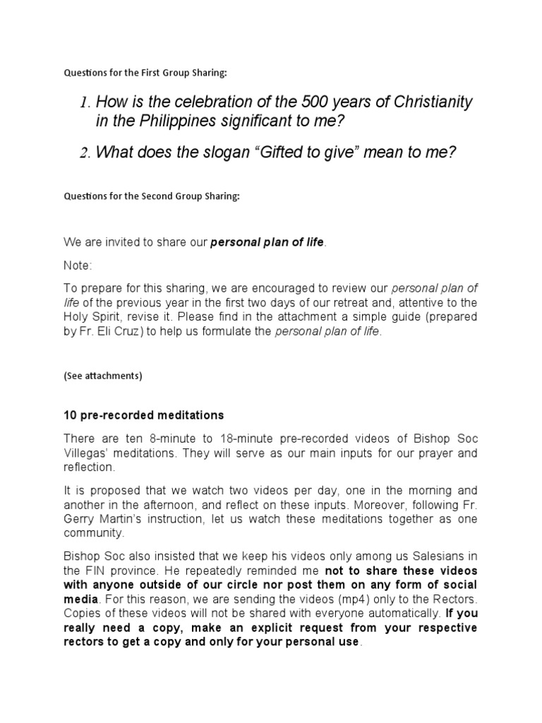 Reflection Questions for Spiritual Retreat | PDF | Self-Improvement ...