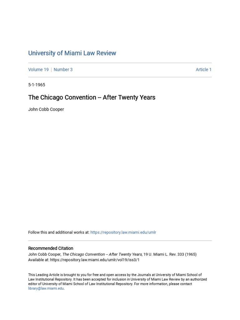 The Chicago Convention After Twenty Years PDF Treaty Nationality