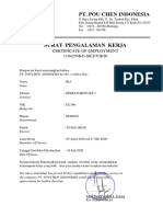 Pt. Pou Chen Indonesia: Certificate of Employment 11042/NKG-SKT/VII/20