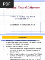 Statistical Tests of Difference: Vedasto R. Santiago High School OCTOBER 25, 2017