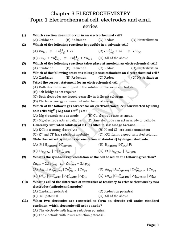 Topic Electrochemical Cells Daniel Cell & Emf | PDF | Electrochemistry ...