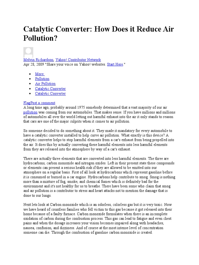 Catalytic Converter How Does It Reduce Air Pollution? PDF Exhaust