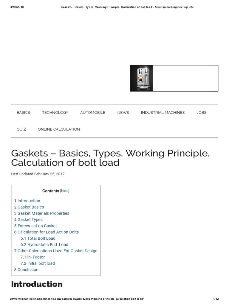 Gaskets Basics, Types, Working Principle, Calculation of Bolt Load
