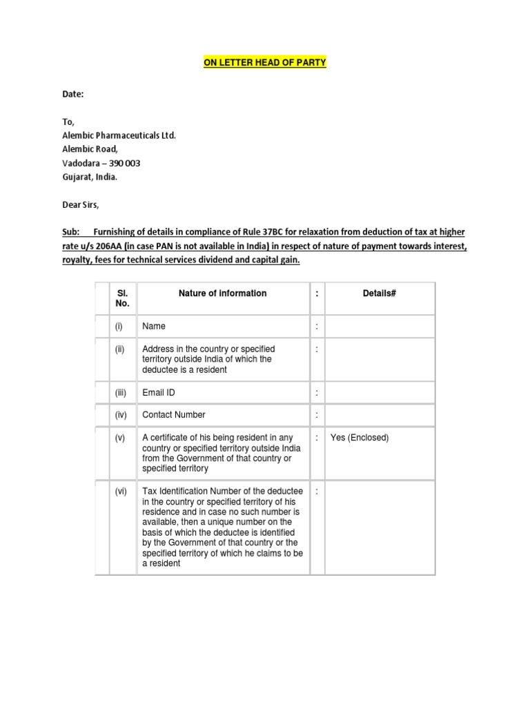 Annexure 1 - Declaration As Per Rule 37BC - Non Resident Shareholer ...