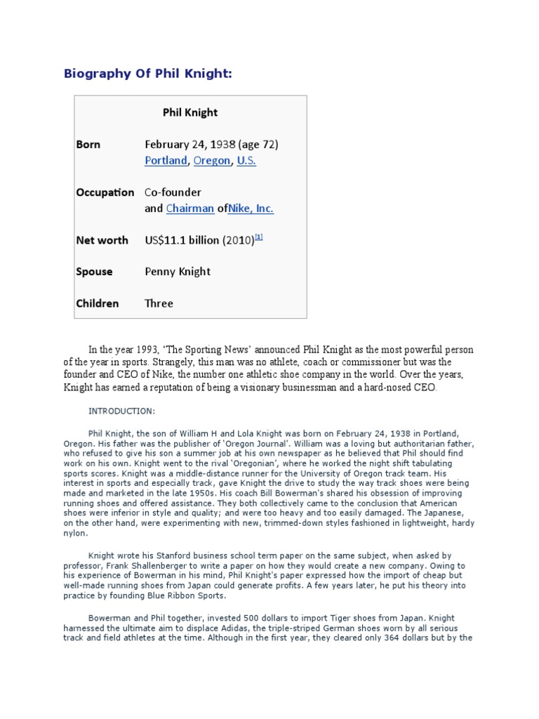 Biography of Phil Knight S | PDF | Nike
