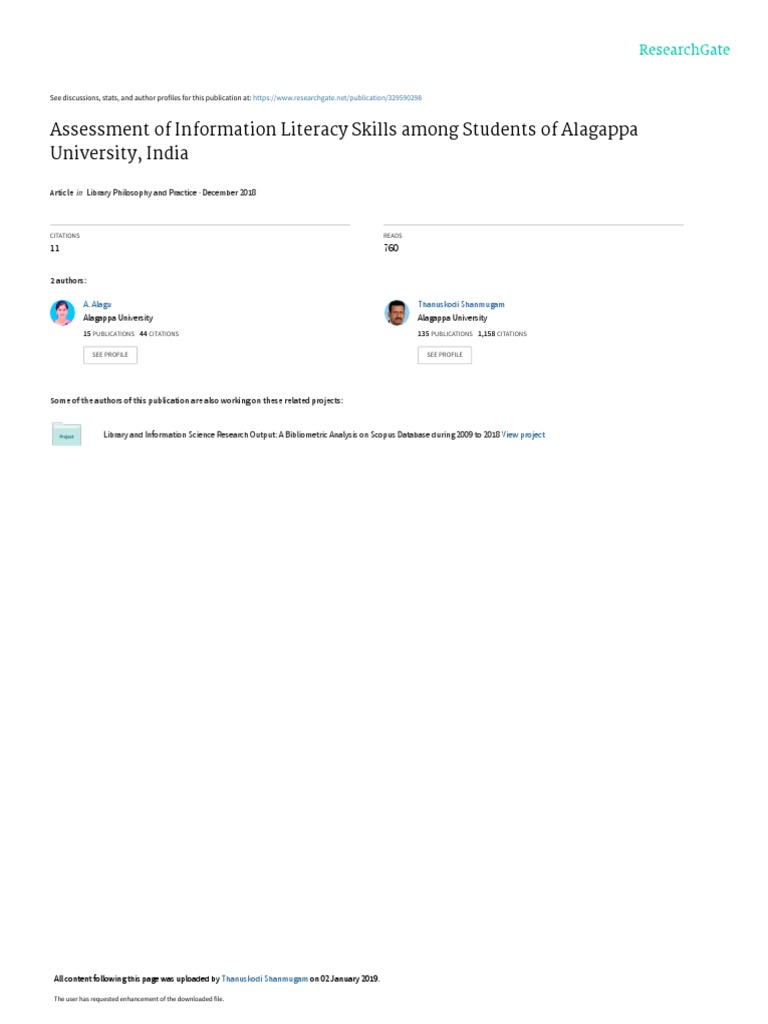 Information Literacy Assessment at Alagappa | PDF | Information ...