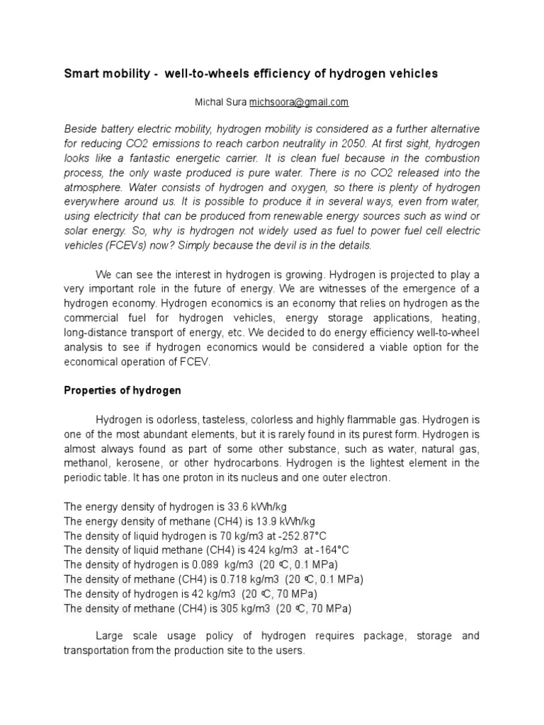 Smart Mobility WellTowheels Efficiency of Hydrogen Vehicles PDF