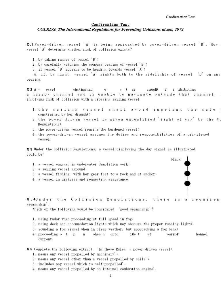 Confirmation Test of COLREG for MIT 2012 | PDF | Port And Starboard ...