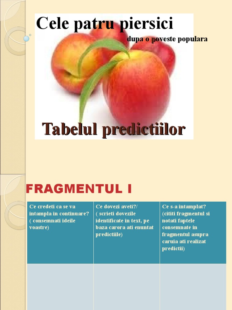 Tabel Predictii Scenariul 1 Cele Patru Piersici | PDF