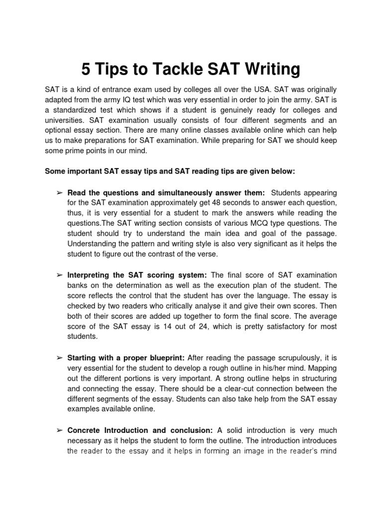 5 Tips To Tackle SAT Writing | PDF | Sat | Test (Assessment)