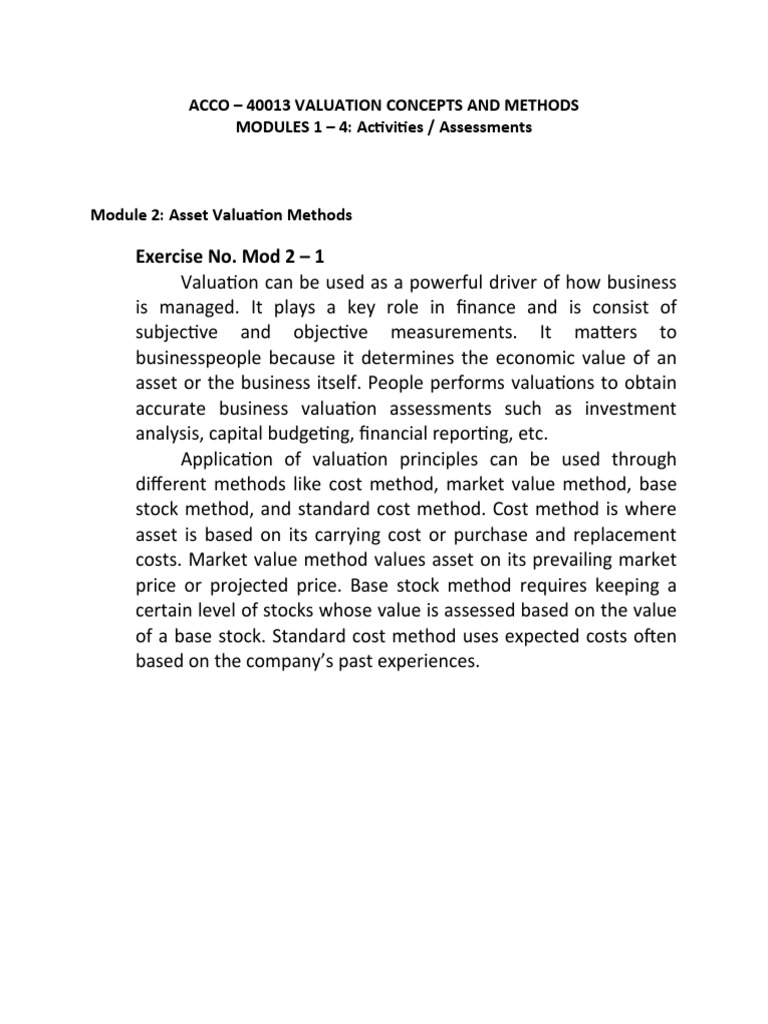 Valuation Concepts and Methods Overview | PDF | Business | Finance ...