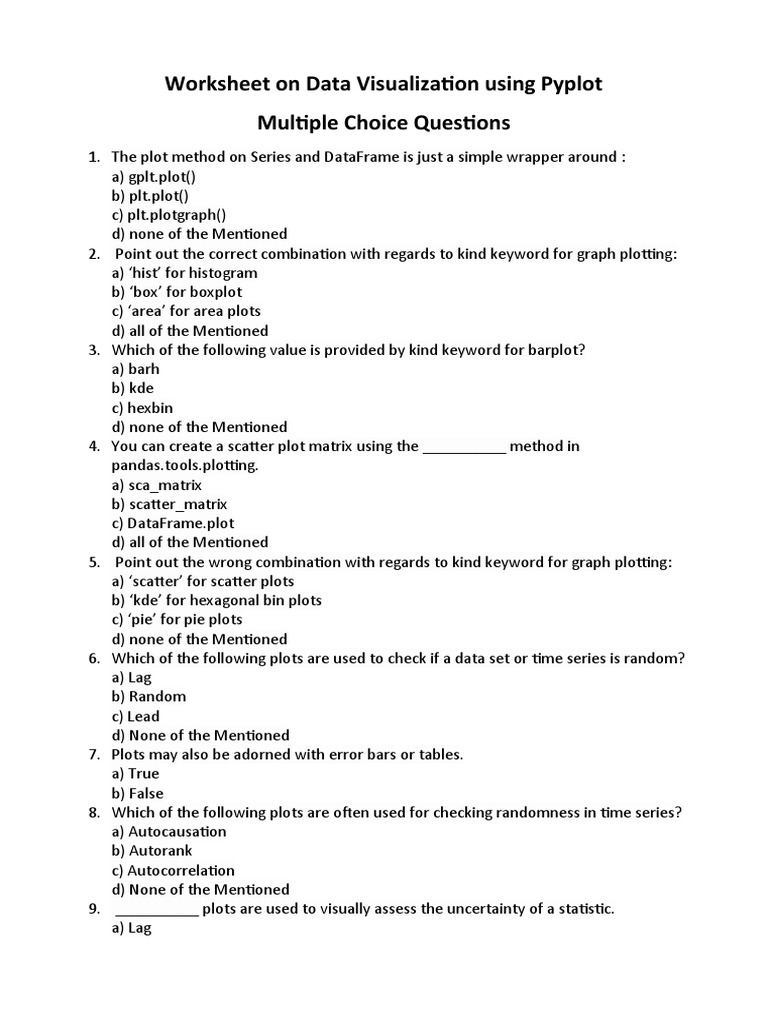 Worksheet On Data Visualization Using Pyplot | PDF | Chart | Scatter Plot