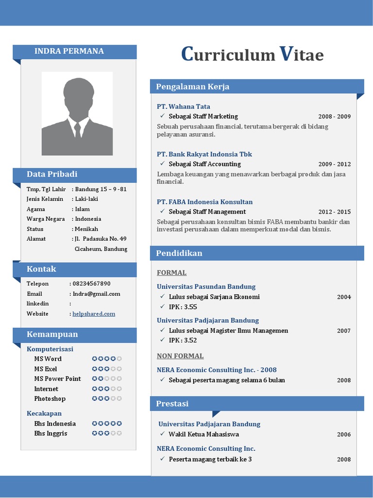 Contoh Curriculum Vitae Indra Permana | PDF