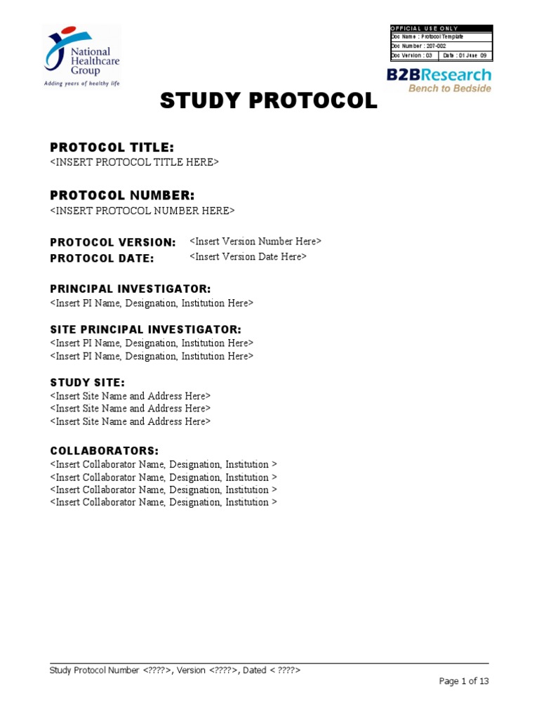 207 002+Protocol+Template+ +01+jun+09 | PDF | Data Analysis | Statistics