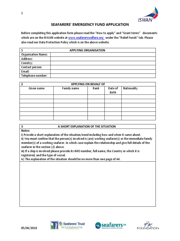 Seafarers' Emergency Fund Application | PDF | Currency | Business
