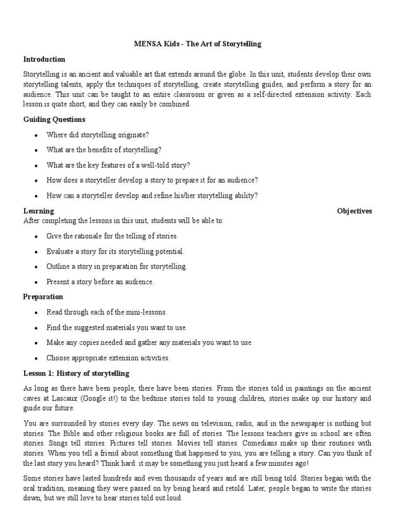 MENSA Kids - The Art of Storytelling | PDF | Storytelling | Fairy Tales