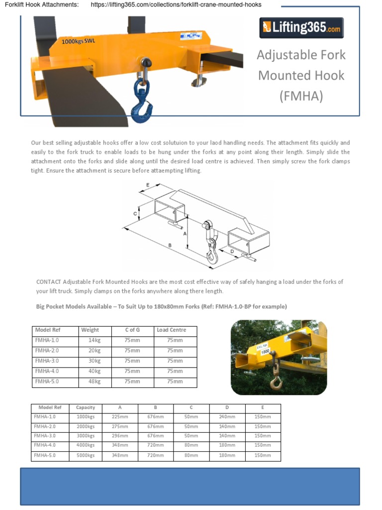 Adjustable Fork Mounted Hooks Guide | PDF