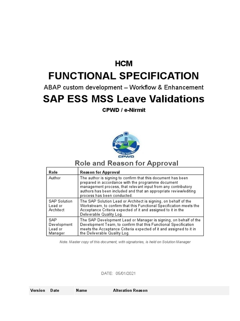 SAP ESS MSS Leave Workflow Validations | PDF | Specification (Technical ...