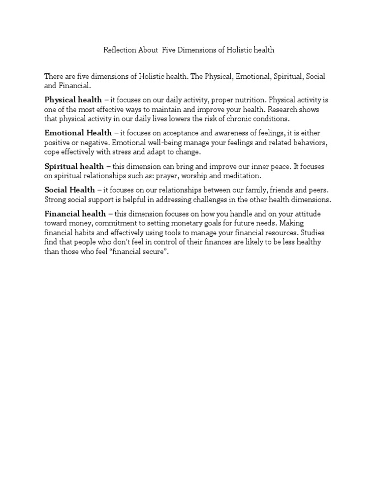 Five Dimensions of Holistic Health | PDF