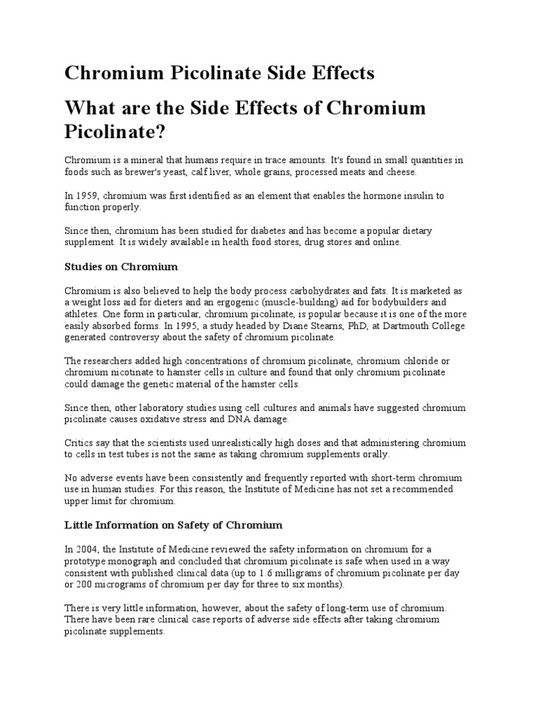 Chromium Picolinate Side Effects What Are The Side Effects of Chromium