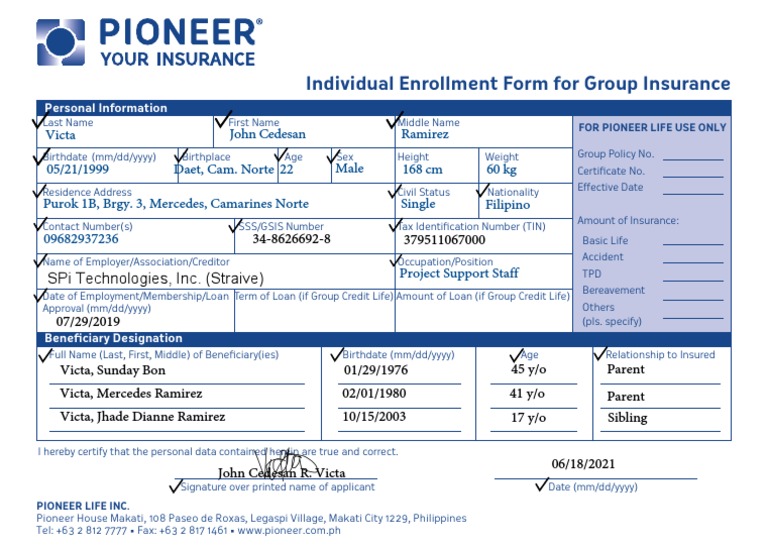 Group Insurance Enrollment Form | PDF | Business | Science