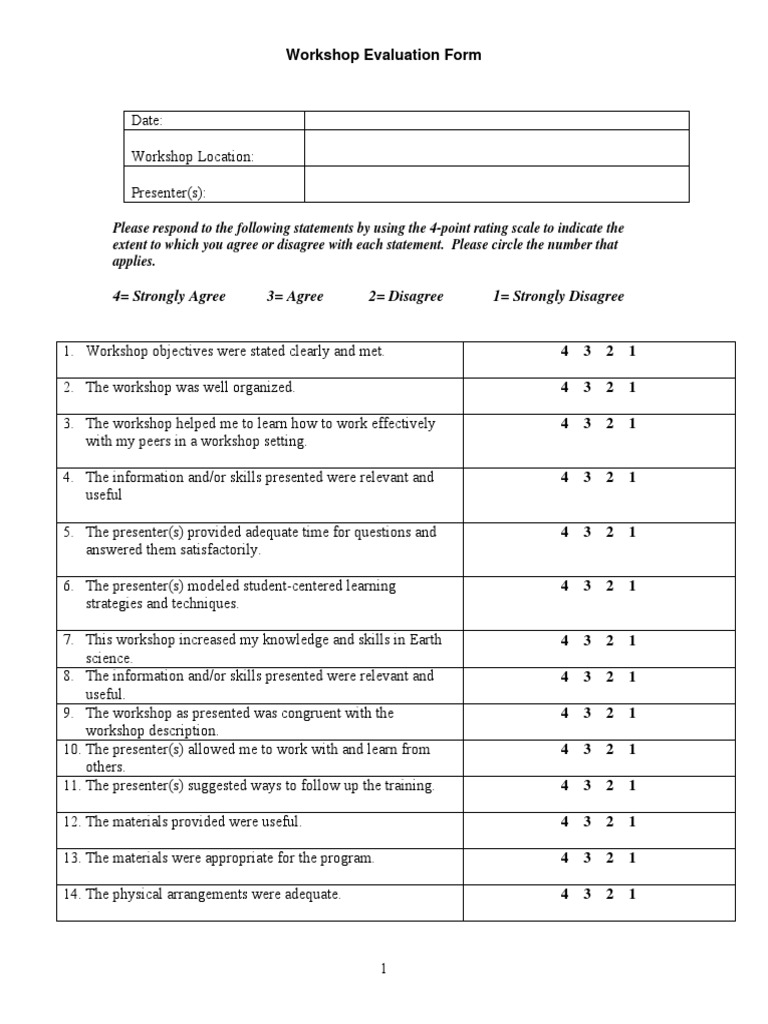 4 Strongly Agree 3 Agree 2 Disagree 1 Strongly Disagree | PDF ...