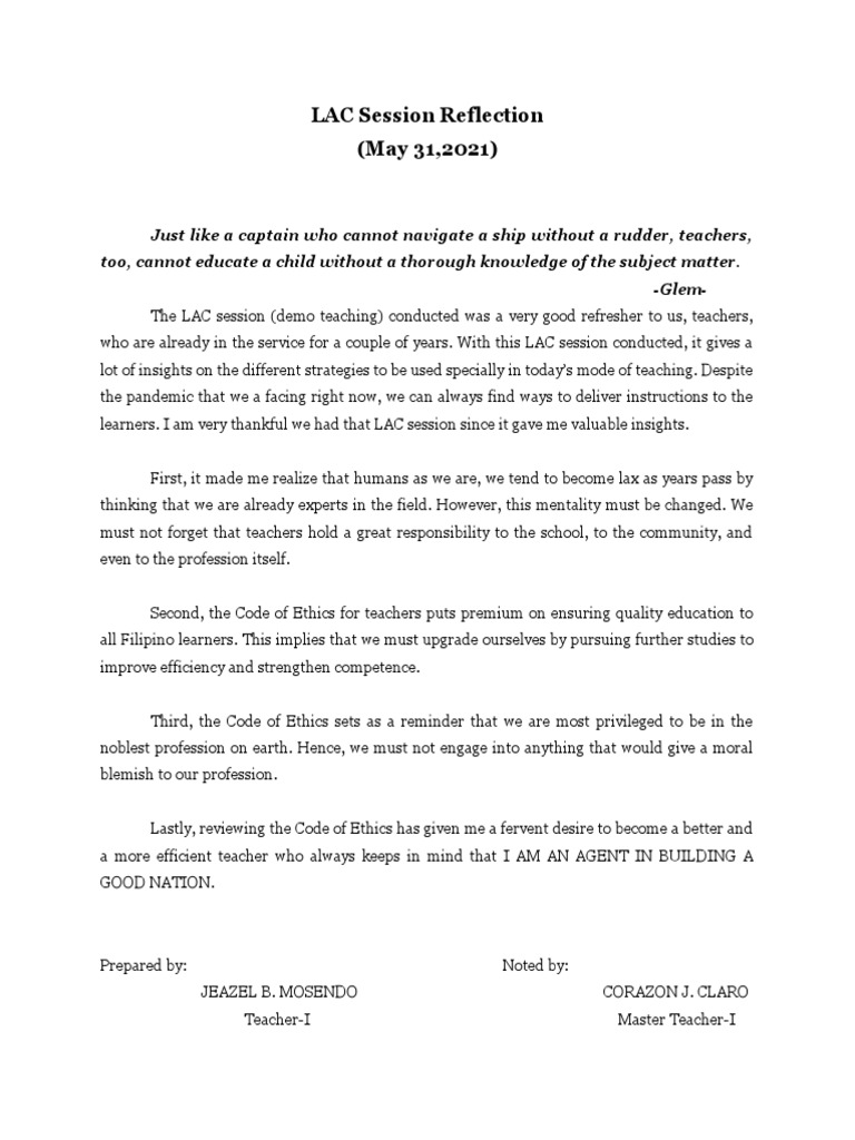 Insights from LAC Session Reflection | PDF
