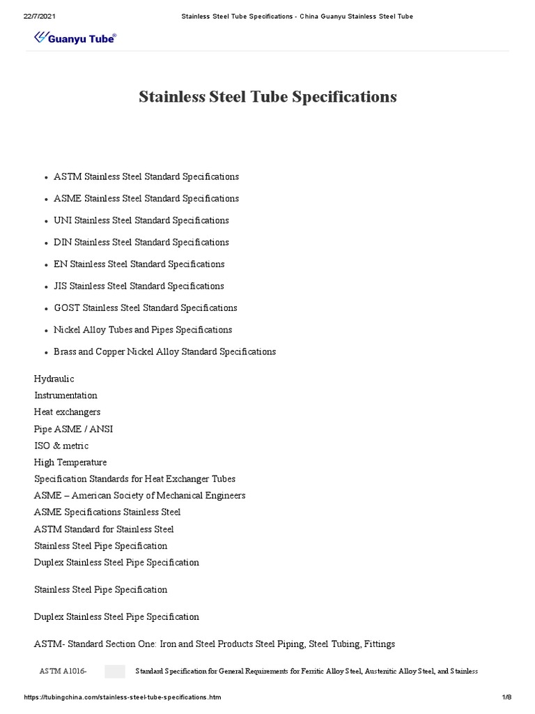 Stainless Steel Tube Specifications | PDF | Stainless Steel | Pipe ...