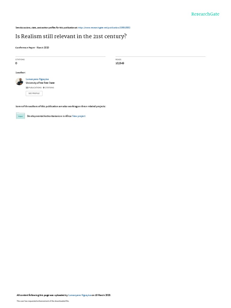 Is Realism Still Relevant in The 21st Century? March 2020 PDF