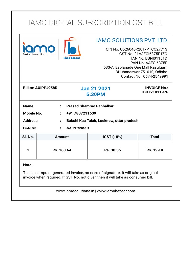 IAMO Digital Subscription Invoice | PDF