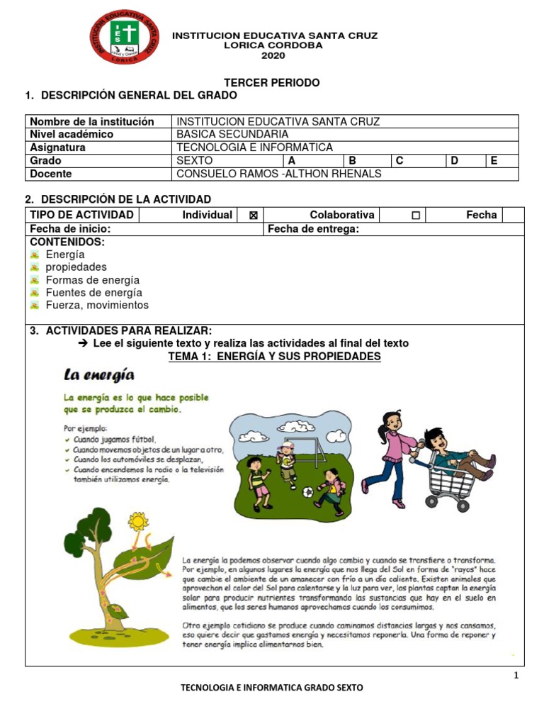 Actividades de Tecnología para Sexto Grado | PDF | Energía renovable ...