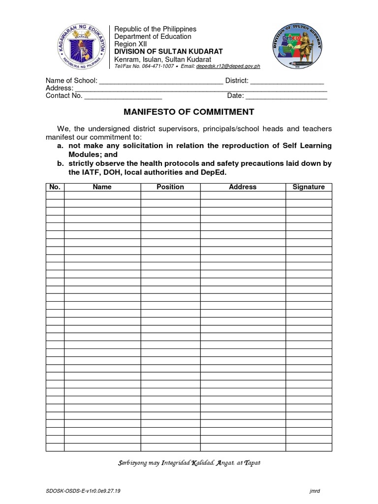 Manifesto Of Commitment Pdf