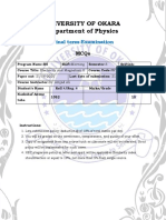 University of Okara Department of Physics: Final Term-Examination