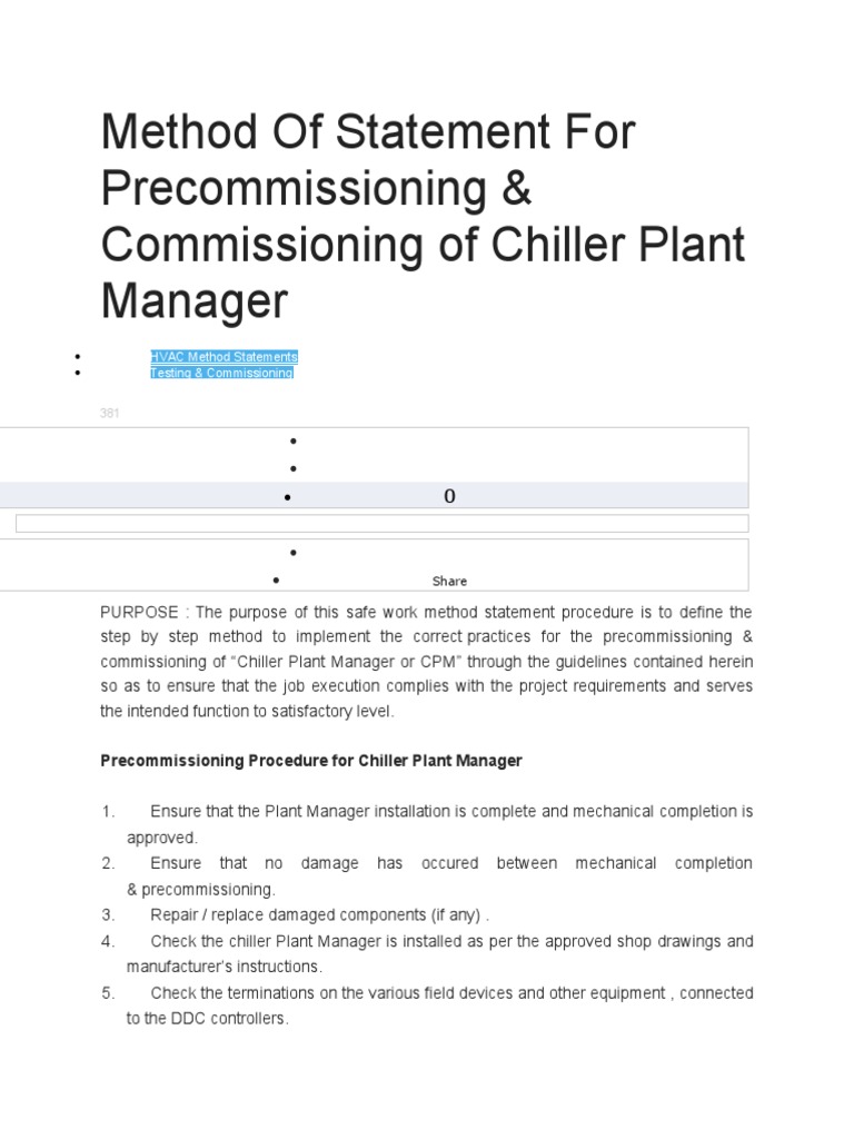 Chiller Plant Manager Commissioning Guide | PDF