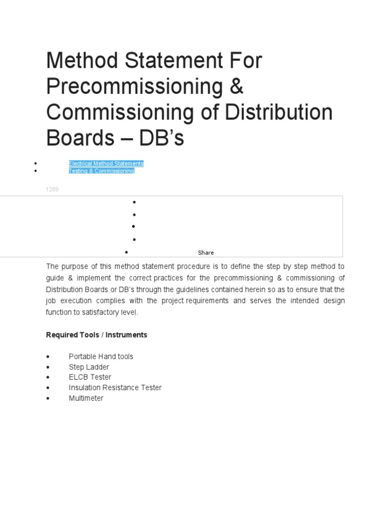 Method Statement For & Commissioning of Distribution