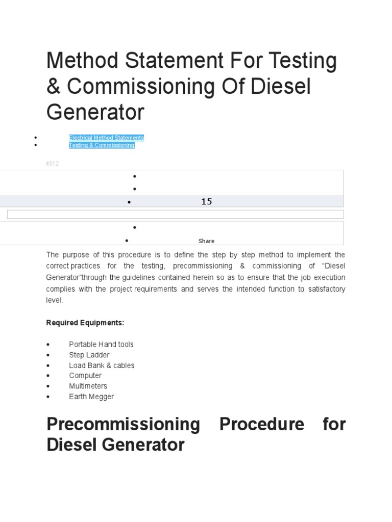 Diesel Generator Testing & Commissioning Guide | PDF