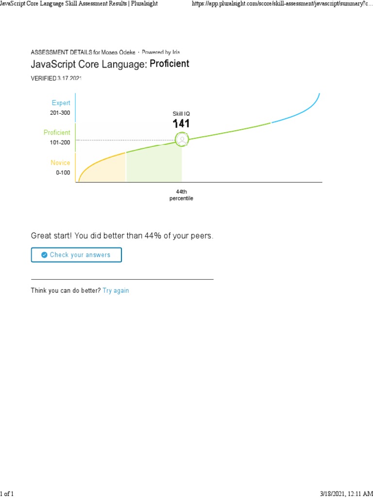JavaScript Skill Assessment Results | PDF