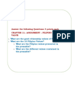 Answer The Following Questions: 5 Points Each Chapter 11 - Assignment - Filipino Citizens Value