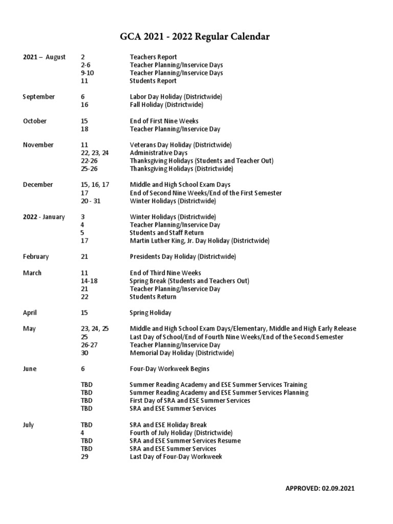 2021-2022 Gca Calendar Listings Pdf 25 | Pdf | Academic Term | Festival