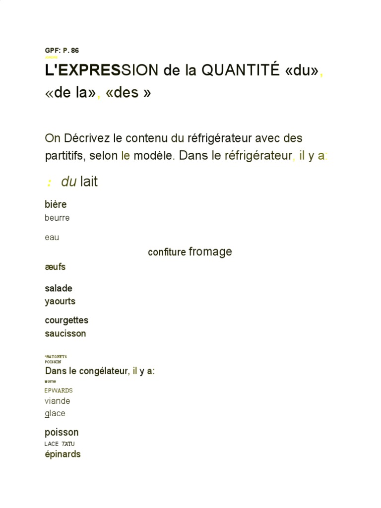 Expression de la quantité en français | PDF | Cuisine européenne ...